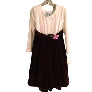 Laura Ashley Girl's Dress, Cream/Off White Top w/ Brown Velvet Skirt, Size 5
